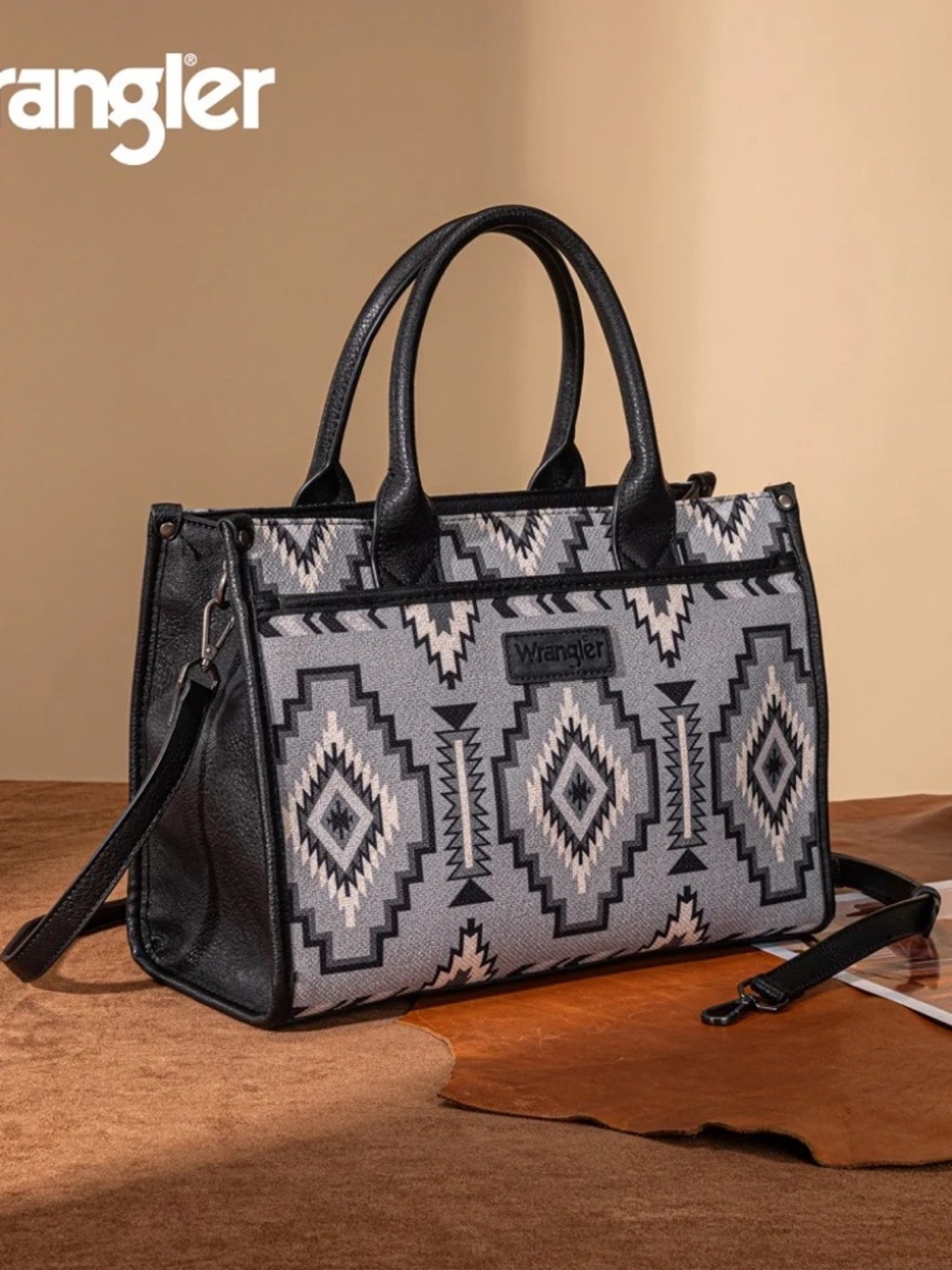 Wrangler Aztec Print Canvas Tote Bag Exclusive Black